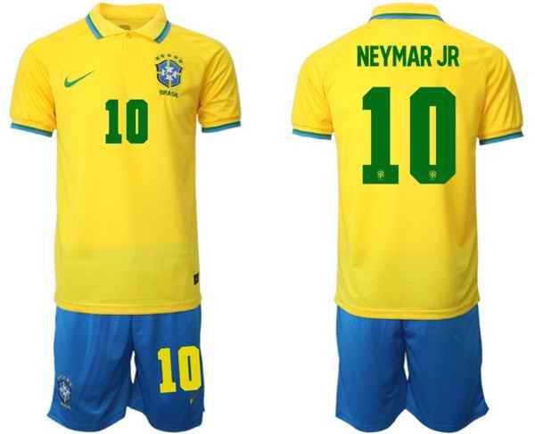 Men's Brazil #10 Neymar Jr Yellow 2022 FIFA World Cup HomeSoccer Jersey Suit