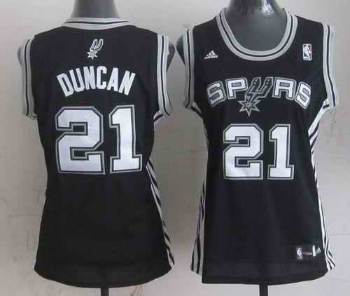 Spurs #21 Tim Duncan Black Women's Road Stitched NBA Jersey