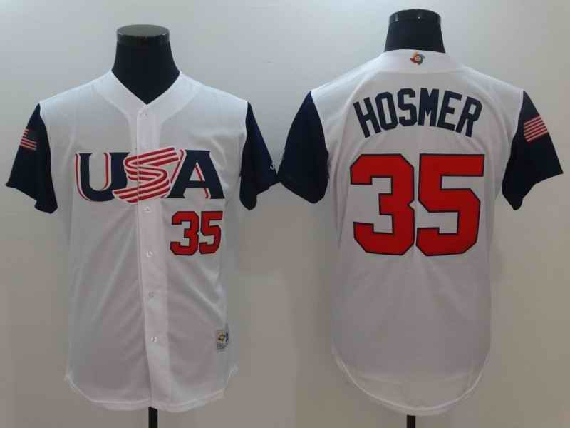 Men's USA Baseball #35 Eric Hosmer White 2017 World Baseball Classic Stitched WBC Jersey