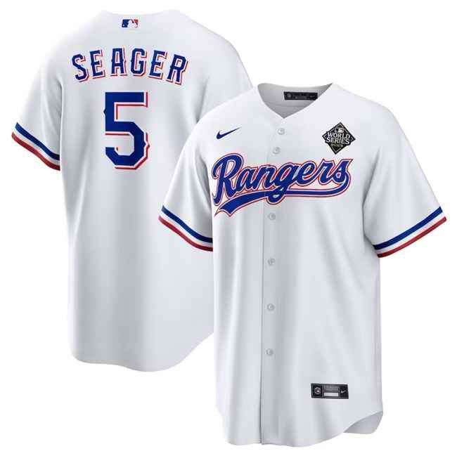 Men's Texas Rangers #5 Corey Seager White 2023 World Series Stitched Baseball  Jersey