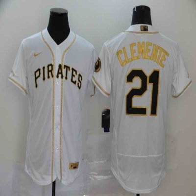 Men's Pittsburgh Pirates #21 Roberto Clemente White Golden Flex Base Stitched MLB Jersey