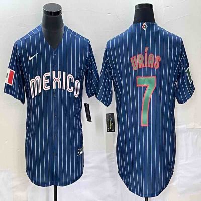 Men's Mexico Baseball #7 Julio Ur'as 2023 Navy World Baseball Classic Stitched Jersey