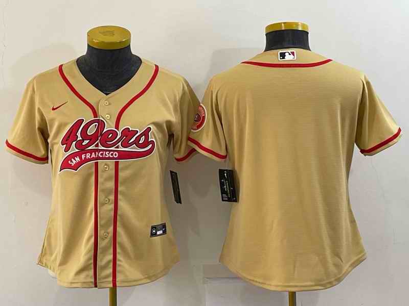 Women's San Francisco 49ers Blank Gold With Patch Cool Base Stitched Baseball Jersey(Run Small)