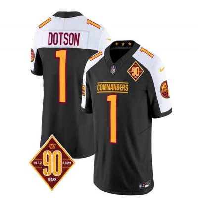 Men's Washington Commanders #1 Jahan Dotson Black/White 2023 F.U.S.E. 90th Anniversary Vapor Limited Stitched Football Jersey