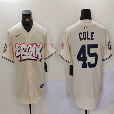 Men's New York Yankees #45 Gerrit Cole Cream Bronx Graffiti V2 Vapor Limited Stitched Baseball Jersey