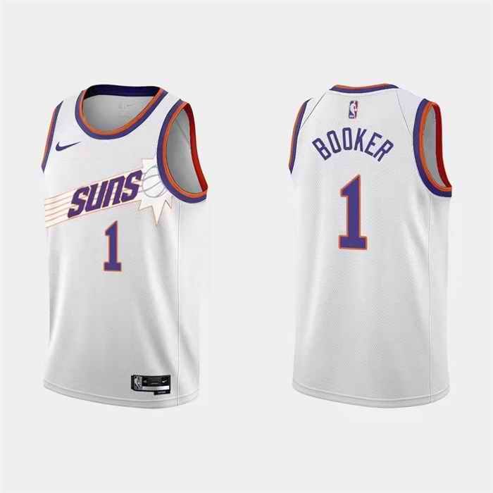 Men's Phoenix Suns #1 Devin Booker White Association Edition Stitched Jersey