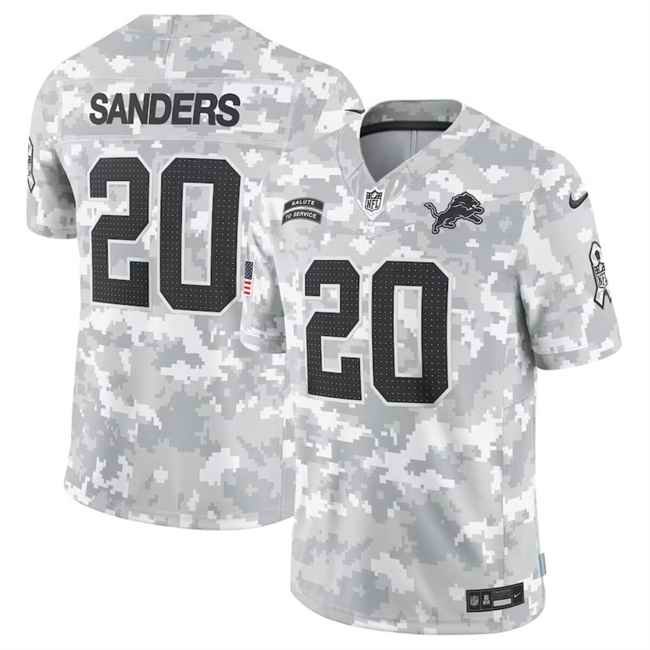 Men's Detroit Lions #20 Barry Sanders 2024 F.U.S.E Arctic Camo Salute to Service Limited Stitched Football Jersey