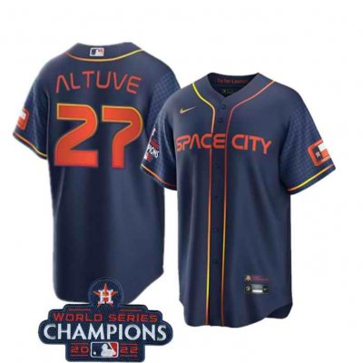 Men's Houston Astros #27 Jose Altuve Navy 2022 World Series Champions City Connect Stitched Baseball Jersey