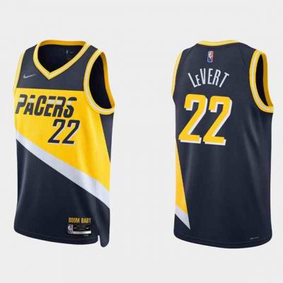 Men's Indiana Pacers #22 Caris Levert 2021/22 Navy City Edition 75th Anniversary Stitched Basketball Jersey