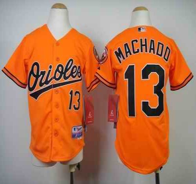 Orioles #13 Manny Machado Orange Cool Base Stitched Youth MLB Jersey