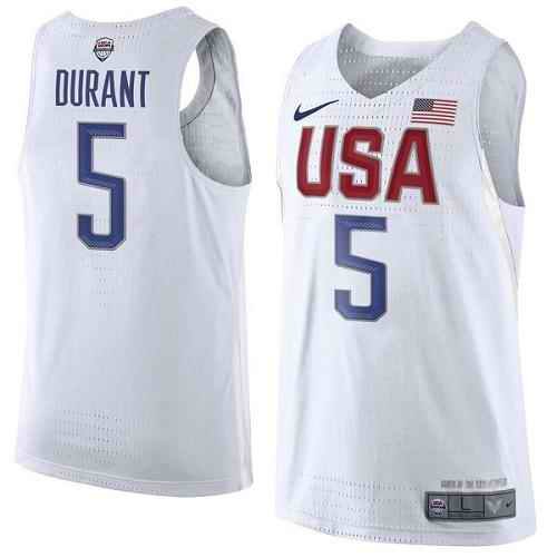 Nike Team USA #5 Kevin Durant White 2016 Dream Team Game NBA Jersey