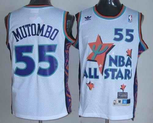 Nuggets #55 Dikembe Mutombo White 1995 All Star Throwback Stitched NBA Jersey