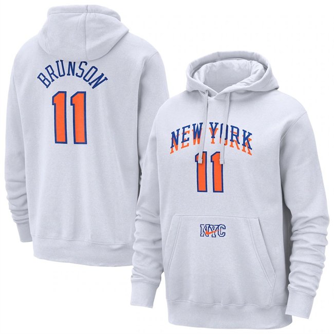 Men's New York Knicks #11 Jalen Brunson White 2024/25 City Edition Essential Club Pullover Hoodie