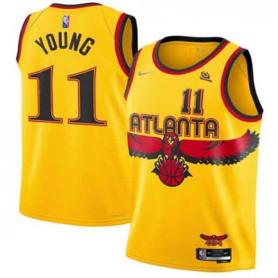 Men's Atlanta Hawks #11 Trae Young 2021/22 Yellow 75th Anniversary City Edition Stitched Jersey