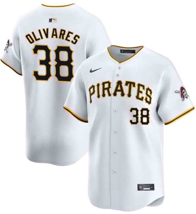 Men's Pittsburgh Pirates #38 Edward Olivares White 2024 Home   Limited Stitched Baseball Jersey