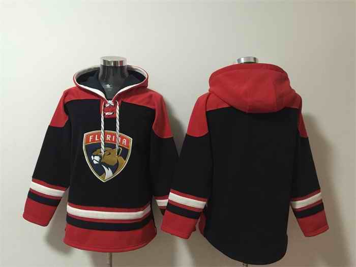 Men's Florida Panthers Blank Black/Red Lace-Up Pullover Hoodie