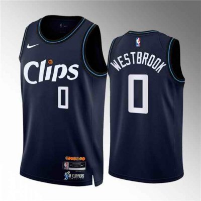 Men's Los Angeles Clippers #0 Russell Westbrook Navy 2023/24 City Edition Stitched Jersey