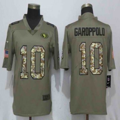 Men's San Francisco 49ers #10 Jimmy Garoppolo Olive Camo Salute To Service Limited Stitched NFL Jersey