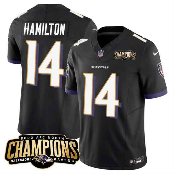 Men's Baltimore Ravens #14 Kyle Hamilton Black 2023 F.U.S.E. AFC North Champions Vapor Limited Football Jersey