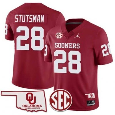 Men's Oklahoma Sooners #28 Danny Stutsman Red 2024 SEC F.U.S.E Patch Stitched Jersey