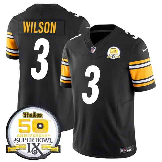 Men's Pittsburgh Steelers #3 Russell Wilson Black 2024 F.U.S.E. 50th Anniversary Of Super Bowl IX Alternate Vapor Untouchable Limited Stitched Jersey