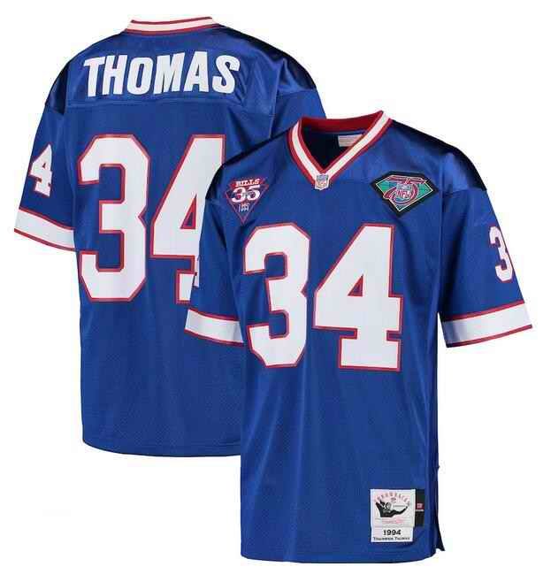 Men's Buffalo Bills Customized Royal 1994 35th Anniversary Patch Mitchell & Ness Throwback Stitched Jersey