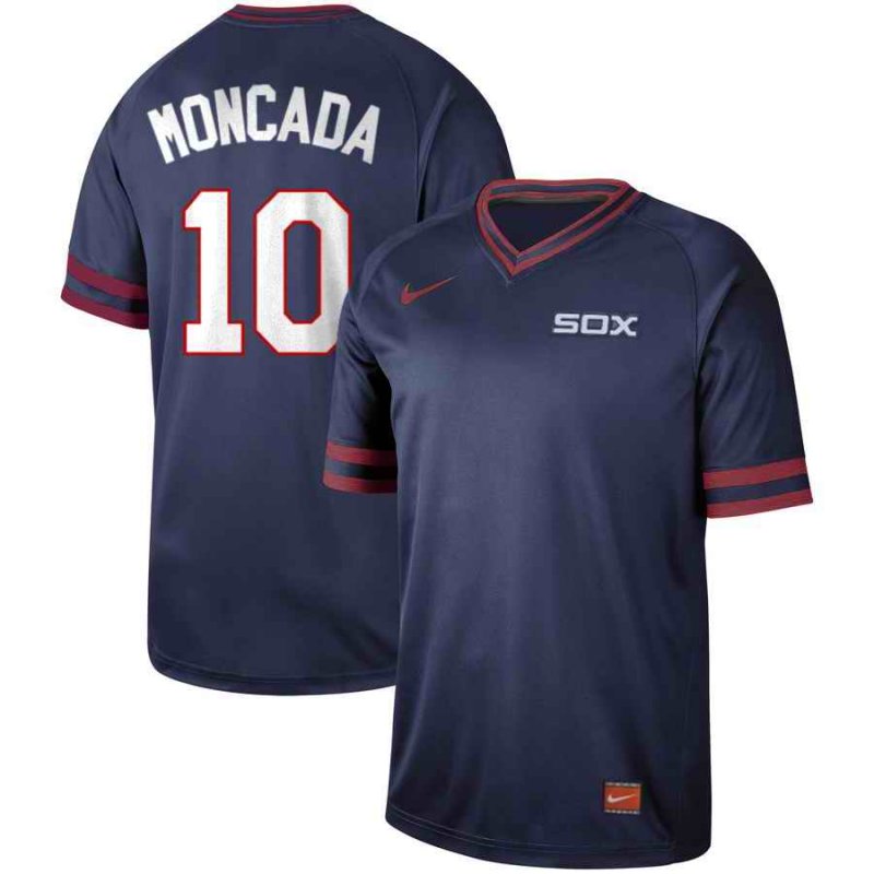 Men's Chicago White Sox #10 Yo'n Moncada Navy Cooperstown Collection Legend  Stitched MLB Jersey