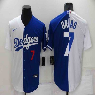 Men's Los Angeles Dodgers #7 Julio Urias White/Blue Split Cool Base Stitched Baseball Jersey