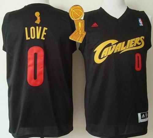 Cavaliers #0 Kevin Love Black(Red No.) Fashion The Champions Patch Stitched NBA Jersey