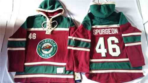 Wild #46 Jared Spurgeon Red Sawyer Hooded Sweatshirt Stitched NHL Jersey