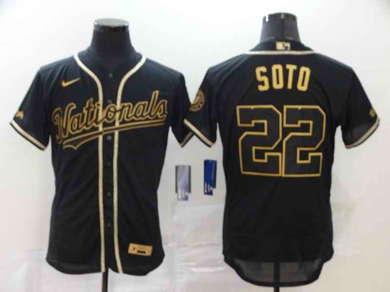 Men's Washington Nationals #22 Juan Soto Black Golden Flex Base Stitched MLB Jersey