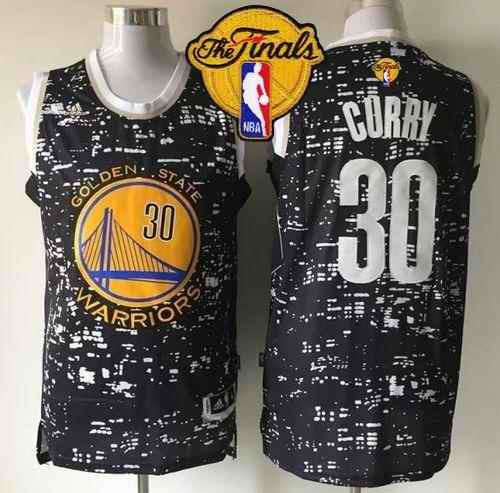 Warriors #30 Stephen Curry Black City Light The Finals Patch Stitched NBA Jersey