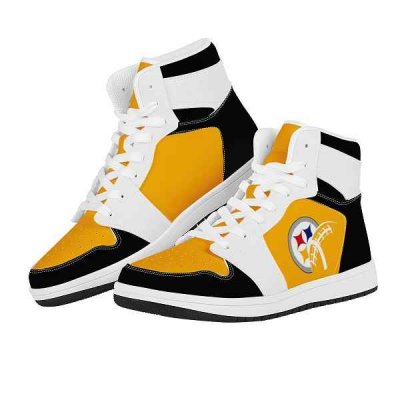 Women's Pittsburgh Steelers High Top Leather AJ1 Sneakers 001