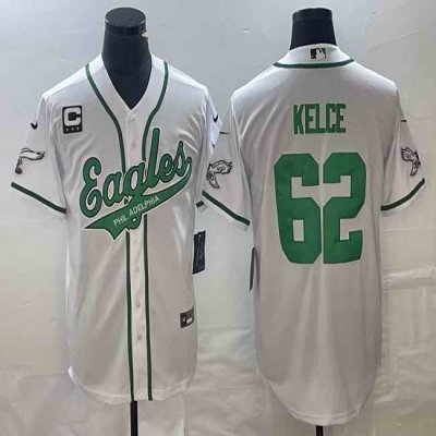 Men's Philadelphia Eagles #62 Jason Kelce White With 4-star C Patch Cool Base Stitched Baseball Jersey