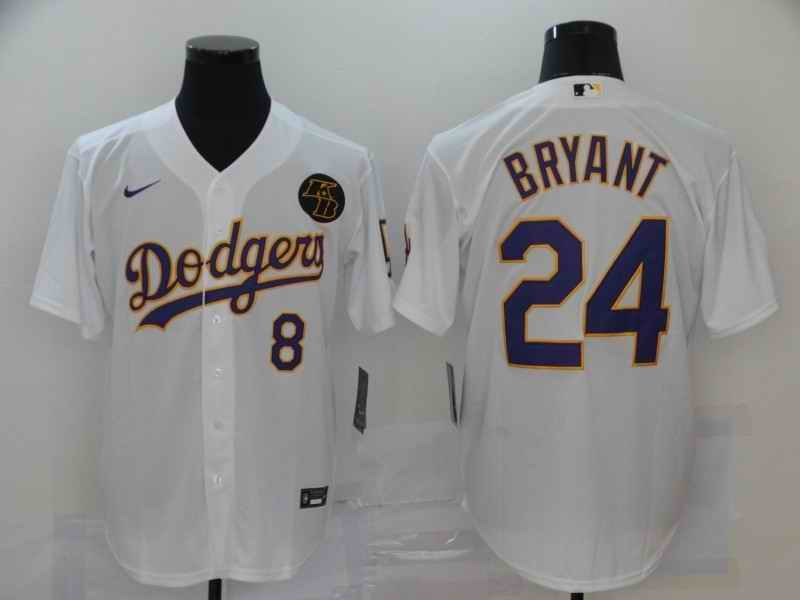 Men's Los Angeles Dodgers Front #8 Back #24 Kobe Bryant White 2020 KB Patch Cool Base Stitched Jersey