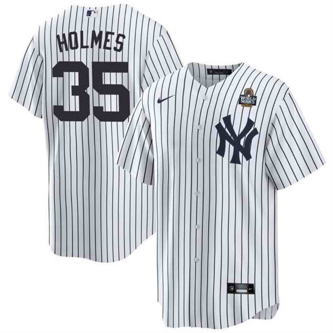 Men's New York Yankees #35 Clay Holmes White 2024 World Series Cool Base Stitched Baseball Jersey