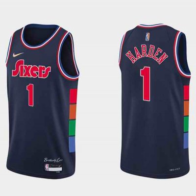 Men's Philadelphia 76ers #1 James Harden Navy City Edition Swingman Stitched Jersey