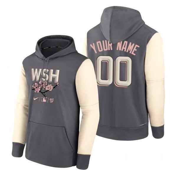 Men's Washington Nationals Active Player Custom 2022 Grey City Connect Cherry Blossom Print Hoodie