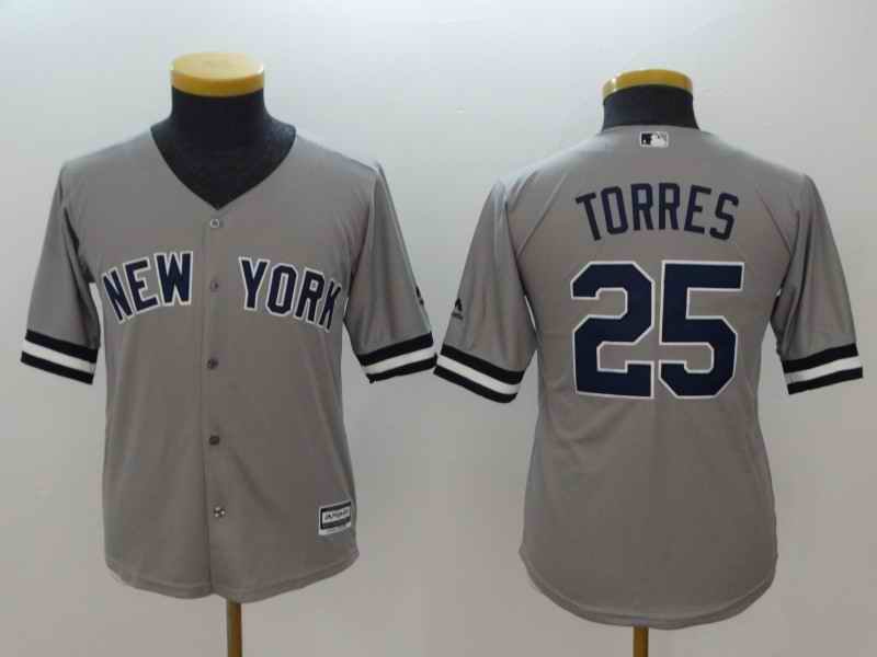 Youth New York Yankees #25 Gleyber Torres Gray Cool Base Replica Player MLB Jersey