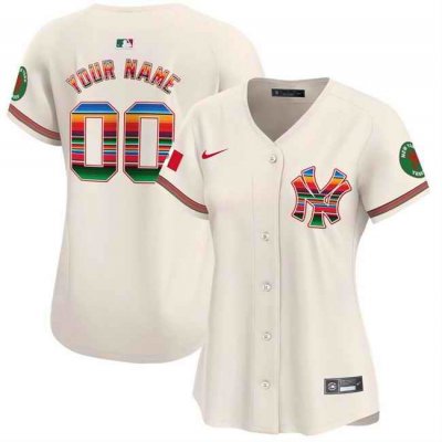 Women's New York Yankees Customized Cream Mexico Vapor Premier Limited Stitched Baseball Jersey(Run Small)