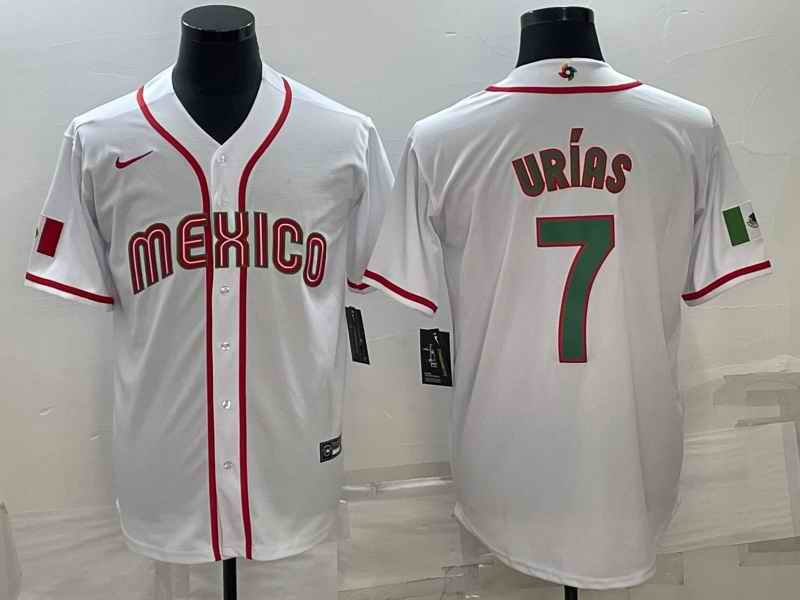 Men's Mexico Baseball #7 Julio Ur'as 2023 White World Baseball Classic Stitched Jersey