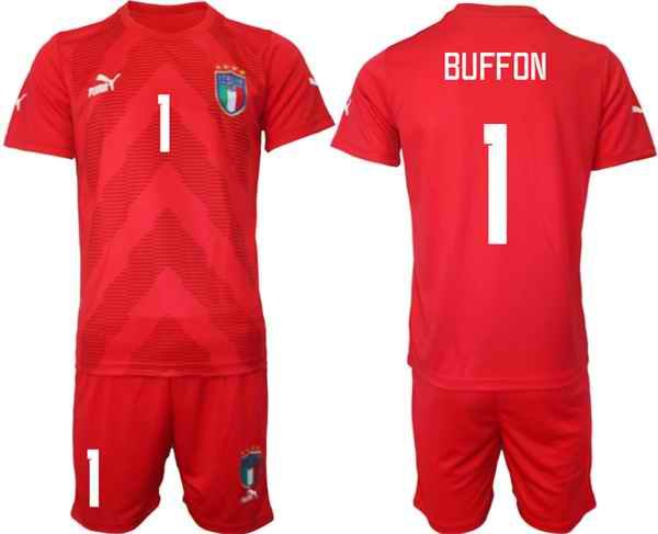 Men's Italy #1 Buffon Red Goalkeeper Soccer Jersey Suit