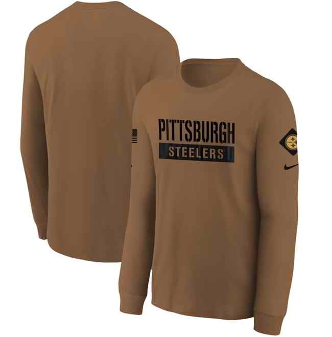 Youth Pittsburgh Steelers 2023 Brown Salute To Service Long Sleeve T-Shirt