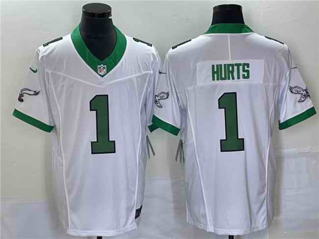 Men's Philadelphia Eagles #1 Jalen Hurts White 2023 F.U.S.E. Vapor Untouchable Stitched Football Jersey