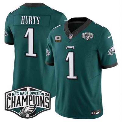 Men's Philadelphia Eagles #1 Jalen Hurts Green 2024 NFC East Champions With 3-Star C Patch F.U.S.E. Vapor Untouchable Limited Stitched Football Jersey