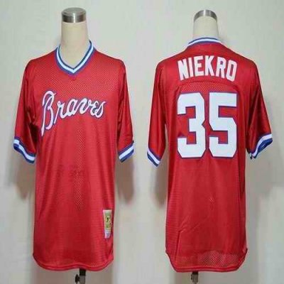 Mitchell And Ness 1980 Braves #35 Phil Niekro Red Stitched MLB Jersey