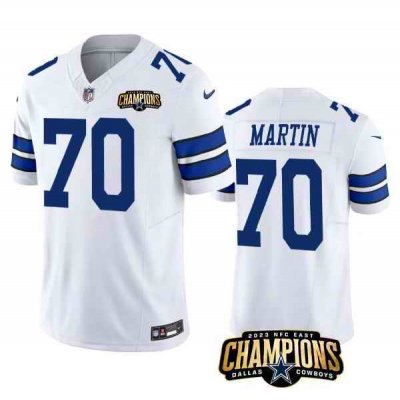 Men's Dallas Cowboys #70 Zack Martin White 2023 F.U.S.E. NFC East Champions Patch Stitched Football Jersey