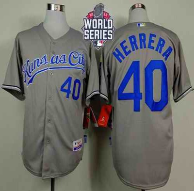 Royals #40 Kelvin Herrera Grey Cool Base W/2015 World Series Patch Stitched MLB Jersey