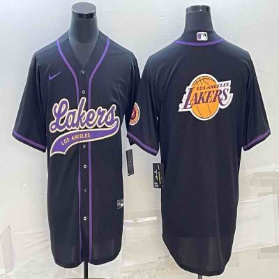 Men's Los Angeles Lakers Black Team Big Logo Cool Base Stitched Baseball Jersey