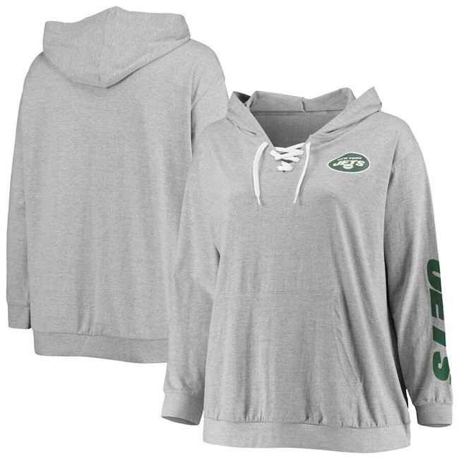 Women's New York Jets Heathered Gray  Lace-Up Pullover Hoodie